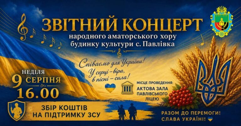 ВІДБУДЕТЬСЯ ЗВІТНИЙ КОНЦЕРТ НАРОДНОГО АМАТОРСЬКОГО ХОРУ СЕЛА ПАВЛІВКА. ЗАПРОШУЄМО!
